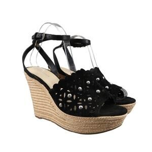 Marc Fisher Shoes Womens 11 Sandal Wedge Ankle Strap Fashion Hata Leather Black